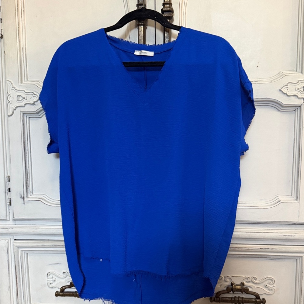 JODIFL Royal Blue V-Neck Blouse